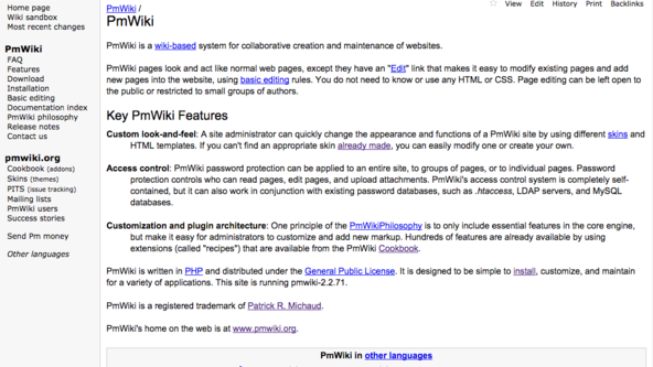 Screenshot of PmWiki.org