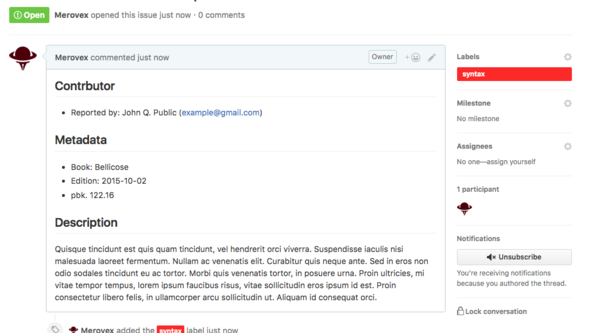 Screenshot of GitHub Issues List